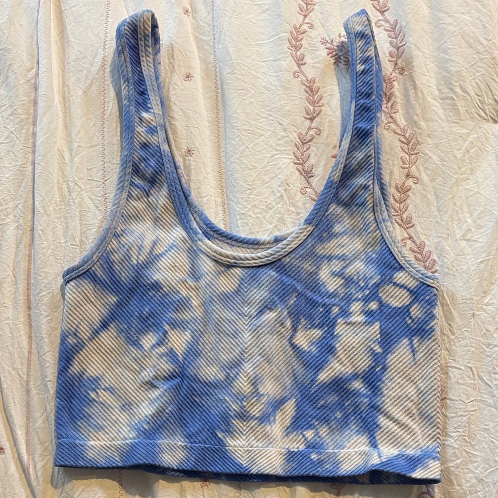 Blue and White Tie-Dye Crop Top